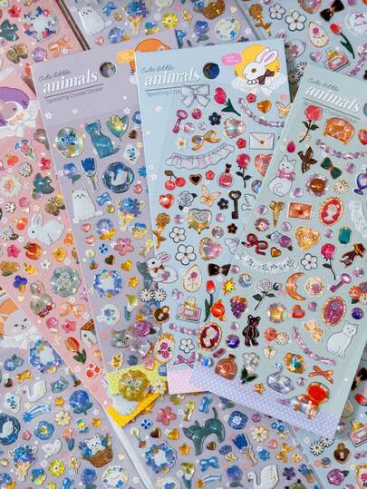Happy Animal World Cartoon 3D Crystal Stickers Decoration Scrapbook DIY Planner Cute Diary Stationery Stickers Gift