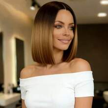 Unisex 12 Inch Gradient Brown Bob Wig, Middle Part No Bangs Style, Heat-Resistant Synthetic Fiber With Adjustable Cap, Natural Look For Daily Wear And Cosplay, Versatile Wig - Multicolor - View 4