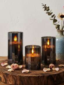 3pcs Flameless Candle Lights With Timer Remote Control, Battery Operated Realistic Candles, Suitable For Halloween, Christmas, Valentine's Day, Mother's Day, Gift, Birthday, Proposal, Wedding, Party, Holiday - Black - Warm Glow - View 6