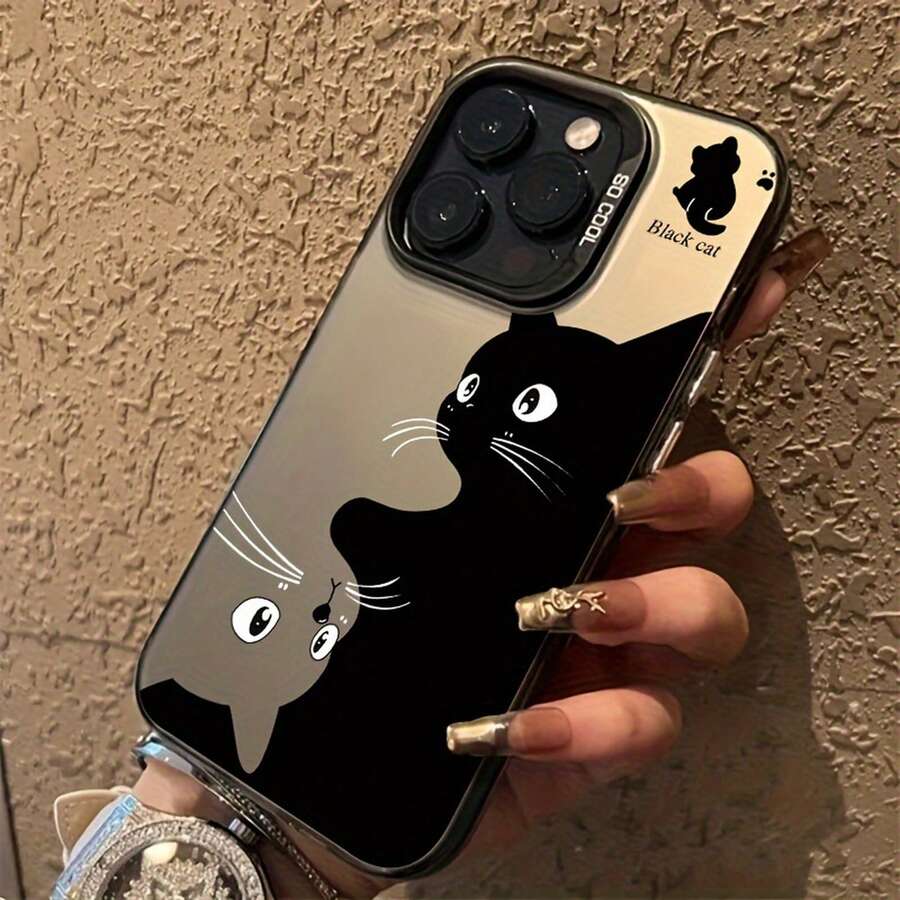 High-Quality Matte Drop-Proof Phone Case For IPhone 11, 12, 13 Pro Max, 14, 15, And 16 Series - Cat Design - 透黑 - 查看 1