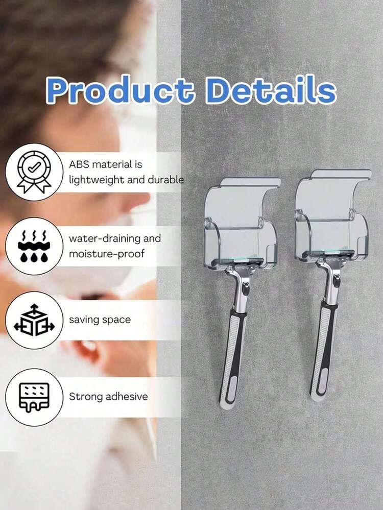 4pcs Shower Wall Razor Holder | Self-Adhesive Hooks | Holds Razor, Loofah, Towel And Toothbrush | Bathroom And Travel Storage - Multicolor - View 4
