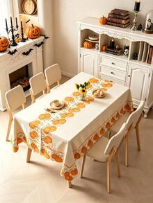 HXARTMIS 1PC Halloween Decoration New Product: Pumpkin And Maple Leaf Lace Transparent Tablecloth. A New Autumn Decoration Product, Suitable For Kitchen And Dining Table Decoration, Halloween Decoration, Autumn Home Decoration, And Everyday Home Decoration. - Orange - View 4