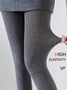 110g Vintage 3D Cable Knit Vertical Ribbed Tights, Autumn Women's Sweet Style Slimming High Elasticity Non-Snagging Versatile Leggings - Multicolor - View 1