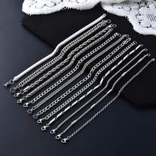 12pcs Simple Classic Stainless Steel Stacked Silver Combination Bracelets, Suitable Both Men Women, Suitable Daily Party Wear, Jewelry Friends Lovers - Silver - View 3