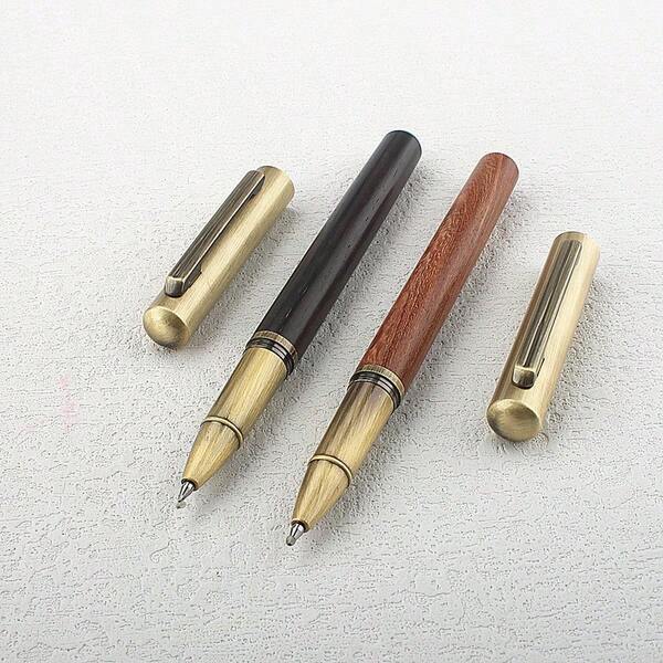 Vintage Wooden Ballpoint Pen Retro Brass Metal Click Ball Pen Natural Wood Body Business Office Writing Gift Pen For Men