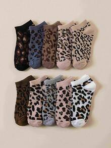 10 Pasang Kaos Kaki Pendek Wanita Motif Leopard Acak Warna, Cocok untuk Pemakaian Sehari-hari, Jalan-jalan, dan Hadiah - MultiWarna - View 3