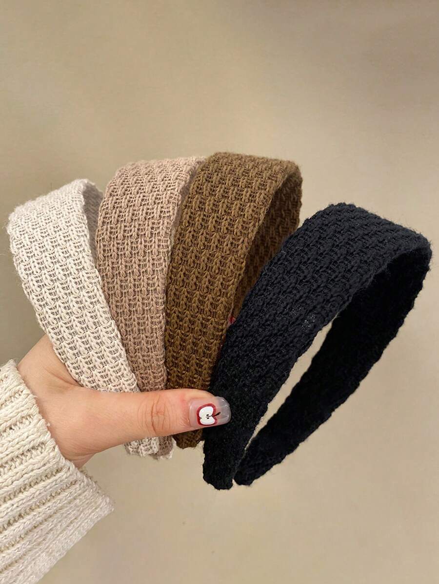 4件/1件裝 女款 38cm/14.96in 周長 黑白棕裸色 針織寬版髮箍 時尚百搭 高質感優雅極簡 純色髮飾 適合日常穿著休閒派對通勤度假 綁馬尾盤髮洗臉沐浴化妝造型搭配 頭飾 - 彩色 - 查看 1