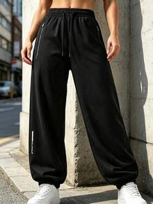1pc Women's Soft Comfortable Breathable Running Fitness Sports Casual Jogger Pants For Summer Spring Autumn - Black - View 3