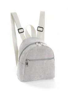 1pc Mini Cute Solid Color Corduroy Backpack, Suitable For Girls, Travel, Vacation, Holiday Gift - Grey - View 4