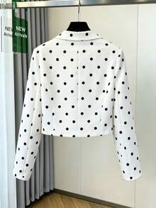 Women's White Polka Dot Short Blazer Woven Fabric Long Sleeve Classy Outfit - White - View 11