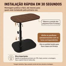 Mesa Lateral Regulável de Altura para Lado da Cama Cor Imbuia, Tampo 38*28cm com Suporte Metálico Preto Reforçado, Base Oval Ponderada, Altura Ajustável 40–75cm para Quarto e Janela Saliente - MesaCabeceira-BaseCAjustavel-NogalPreto - Visão 9