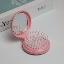 1pc Macaron Folding Air Cushion Hairbrush With Mirror, Portable Mini Scalp Massage Comb, Soft Detangling Travel Pocket Hairbrush, Multiple Colors Available - Multicolor - View 10