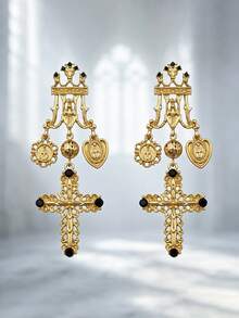 1 Pair Exaggerated Metal Style Flower Tassel Earrings, Luxury High-End Niche Design Stud Earrings For Women - Gold - View 3