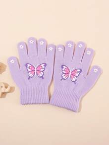 1 Pair Butterfly Pattern Children's Knitted Gloves, Elastic Cuff Kids Finger Gloves, Sweet Girls Daily Accessory And Children's Holiday Gift - 1Pair - View 12