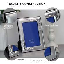 4*6" & 5*7" Silver Metal Photo Frame With 3D Vintage Floral‑Vine Embossed Carvings, Tabletop Display, Dual‑Use For Horizontal & Vertical Placement - 1PC - View 5