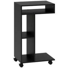 Side Table, C-Shaped Serving Trolley, 4 Wheels, 3 Compartments, 40 X 30 X 69 Cm, Black - Black - View 1