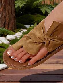 Rainbow Bow Tie Women's Flat Sandals, Comfortable Massage Sole Colorful Beach Slippers,Summer Outfits - Earthy Yellow - View 8