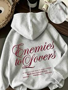 Enemies To Lo Letter Print Loose Sweatshirt Sweatshirt Women Casual Streetwear Pullover - Dark Gray - View 3
