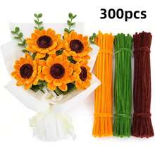 150/300pcs Handmade Floral Fuzzy Stem, Plush Fuzzy DIY Craft Sticks, Suitable For Flower Crafts, Art Projects, Creative Gift Packaging And Party Decoration (Sunflower Yellow, 11.81 Inches) - Multicolor - View 14
