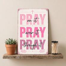 1pc Vintage Letter "PRAY" Metal Sign, Religious Theme, Perfect For Living Room, Bedroom, Kitchen, Dining Room, Office Wall Art Decor, Christmas Decoration, 2D - 1PC - View 1