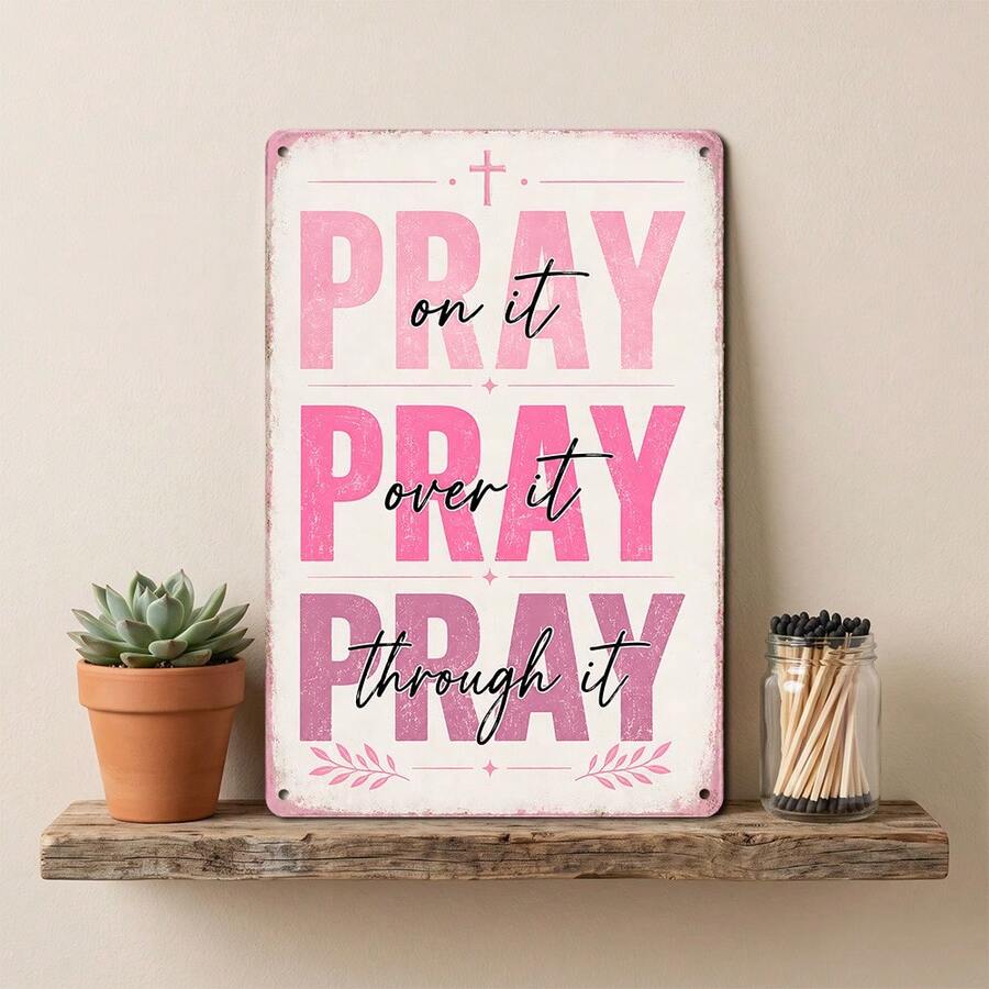 1pc Vintage Letter "PRAY" Metal Sign, Religious Theme, Perfect For Living Room, Bedroom, Kitchen, Dining Room, Office Wall Art Decor, Christmas Decoration, 2D - 1PC - View 1