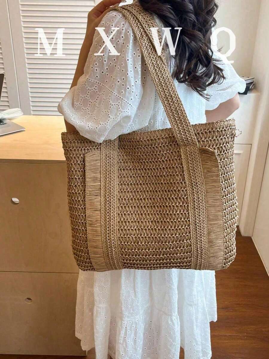 夏季草編海灘包 大容量手提包 度假風簡約百搭女款包