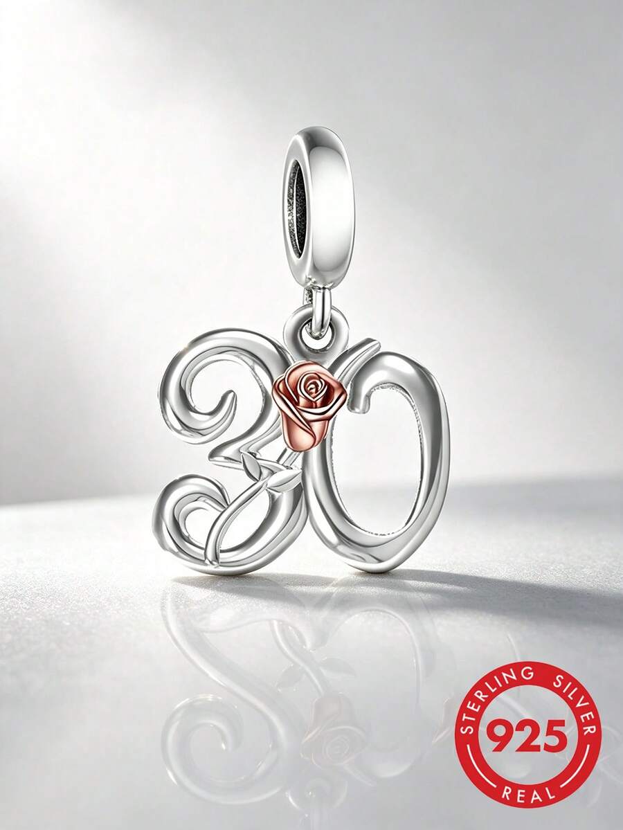 1pc Elegant 925 Sterling Silver Number 30 Pendant, Suitable As Birthday Gift For Men And Women - Silver - View 1