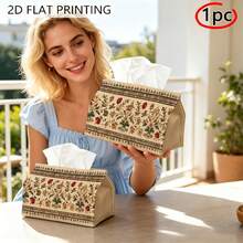1pc Vintage Pastoral Floral Vine Fabric Tissue Box Cover, European Classical Floral Print Tissue Holder, Garden Style Living Room Desktop Soft Decor Tissue Protector - Multicolor - View 2