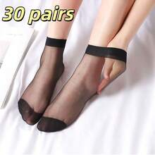 20/40/50 Pairs Women's Ultra-Thin Breathable Crystal Sheer Pantyhose, Transparent Invisible Summer Neutral Solid Color Socks - Black - View 7