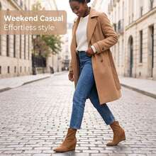 Women's Faux Suede Pointed Toe Wedge Ankle Boots, Elegant Back Zipper Elastic Ankle Boots, Minimalist Solid Color Autumn/Winter Boots - Khaki - View 2