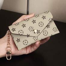1pc Watercolor Floral Print With Metal Chain Decoration PU Leather Multi-Slot Card Holder Snap Closure Fresh Artistic Style Card Wallet - Multicolor - View 10