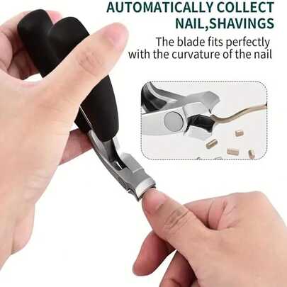 Cortauñas de acero inoxidable de apertura ancha y curva de uso pesado con diseño anti-salpicaduras, adecuado para recortar uñas de los dedos o de los pies gruesas y duras, herramienta ideal para el estilismo de arte de uñas