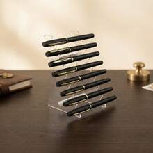 Clear Acrylic 8‑Slot Pen Display Stand, Desktop Fountain Pen Holder Rack, Transparent Ballpoint Pen Organizer For Office Desk Collection, Ideal Back‑To‑School Birthday Housewarming Gift - Curved Symmetrical Pen Stand - View 8