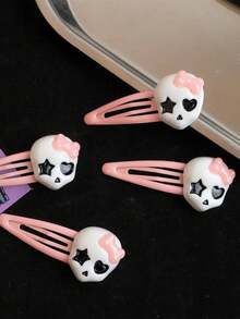 4/2/1 Stück Damen Halloween Y2K Totenkopf Geist Haarspangen, geeignet für den täglichen Gebrauch und Cosplay Accessoires, weiche Farbe Gothic Stil Totenkopf Schleife Haarspangen - Verschiedenfarbig - Übersicht 3