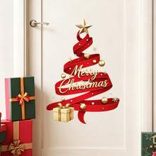 1/2pcs Christmas Tree Static Window Stickers, Christmas Ribbon Tree Gift Box Snowflake Window Film Decals, Reusable Christmas Home Decor, Holiday Winter Glass Decoration, Suitable For Living Room And Store Window Display - Multicolor - View 9