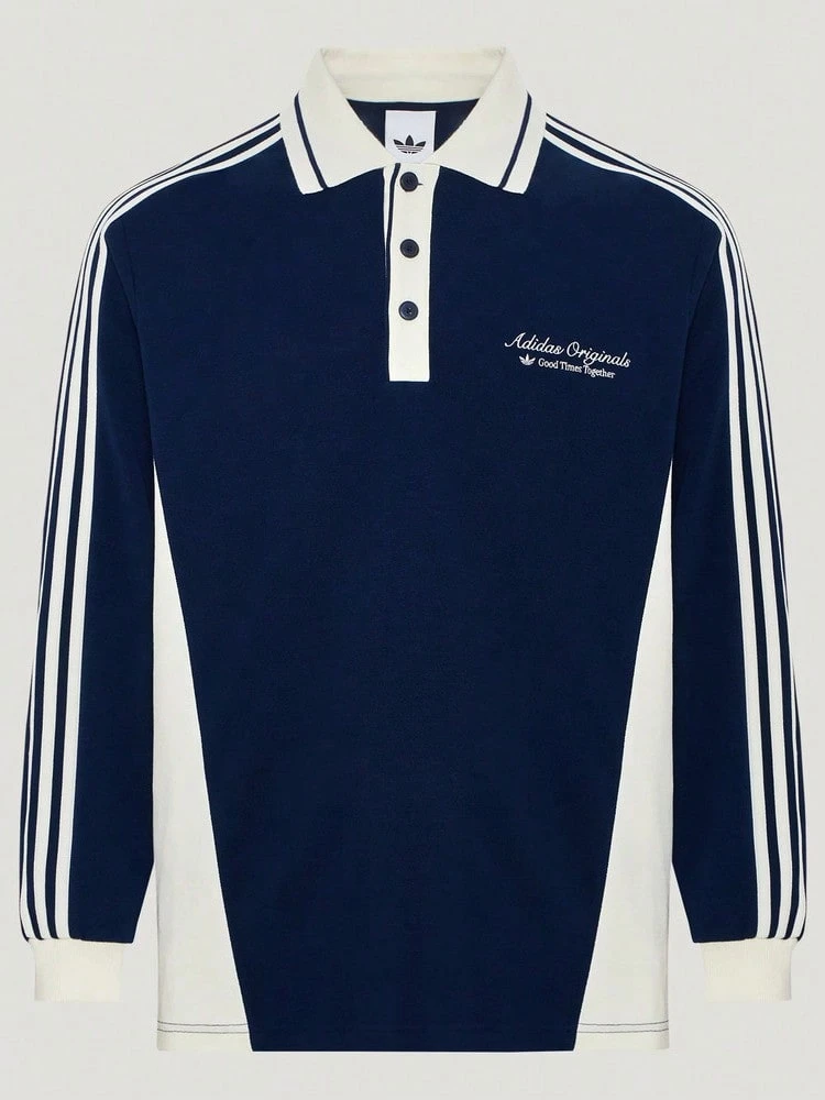Adidas Originals Men's POLO LSPOLO Knit Collar Long Sleeve Polo Shirt TKW5687 - Navy Blue - View 1