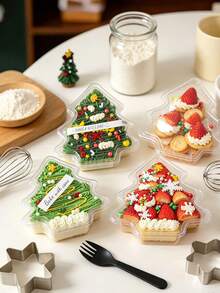 2/10/15pcs Christmas Tree Shaped Transparent Plastic Dessert Boxes With Lids, Clear Storage Containers For Cupcakes, Muffins, Cookies, Candies, Chocolates, Baked Sweets, Christmas Party Favors, Holiday Table Decor, Gift Supplies - View 7