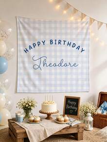 Customizable Name Striped Happy Birthday Backdrop Banner, Personalized Background Banner For Indoor Wall Decor, Birthday Wedding Holiday Party, Fabric Home Garden - Multicolor - View 8