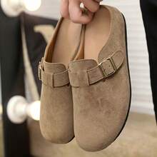 Men's Casual Retro Slip-On Mule Loafers With Metal Decor, Half-Toe Backless Slides - Khaki - View 3