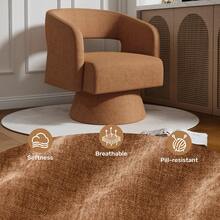Nalupatio Swivel Barrel Accent Chair,Oversized Upholstered Round Swivel Chair With Wooden Base,Modern Luxury 360 Degree Swivel Vanity Chair For Bedroom Office Living Room,Brown-Chenille - Brown-chenille - View 9