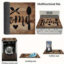 (Hot !!) 1pc Vintage Wooden Board Pattern, 2D Printed Flat Stove Mat, Rubber Non-Slip Heat-Resistant Stove Cover Pad, Suitable For Induction Cooktop, Glass Stove, Multi-Function Scratch-Resistant Mat, Best Choice For Oven, Washing Machine, Dryer, Kitchen Decor. - Multicolor - View 5