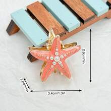 可愛海洋系列琺瑯金屬抓夾，卡通水鑽海星與錨飾設計，鮮豔均勻色調，鑲嵌精緻水鑽，適合學生、日常通勤、約會、海邊度假的百搭甜美髮夾，3D細緻髮飾 - 海星系列 - 查看 2