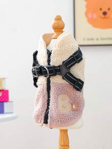 1pc Pet Clothes Dog Cat Clothing Apparel Small Dog Puppy Cute Pet Clothes Dog Clothing Apparel Small Dog Autumn Winter Warm Comfortable Fleece Patchwork Harness Vest - Pink White - Multicolor - View 6