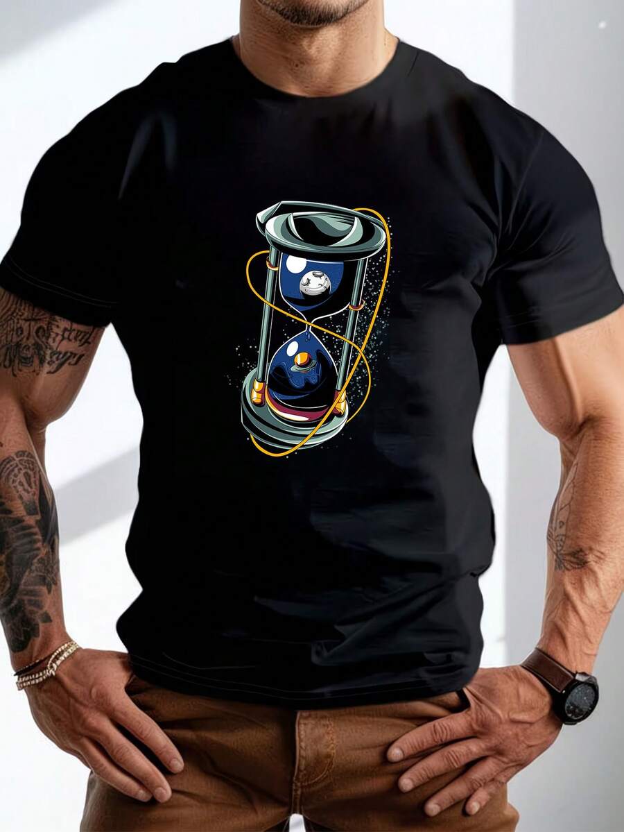 Men's Pure Cotton Short-Sleeve T-Shirt Casual Summer Daily Wear Breathable Regular Fit Comfortable Basic Top - 黑色 - 查看 1