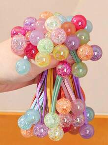 10/1pc Girls Multi-Color Double-Headed Bead Hair Accessories High Elasticity Bead Wrap Hair Ties Non-Damaging Rubber Bands For Daily Use - Multicolor - View 1