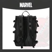 Mesuca 1pc Outdoor Sports Storage Backpack Marvel Deadpool Logo Print Black Waterproof Fabric Flap Design Multi-Compartment Adjustable Shoulder Straps Suitable For Hiking Daily Commute - View 5