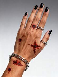 1pc Halloween Realistic Bullet Hole Fork-Shaped Monster Eye Wound Pattern Temporary Waterproof Tattoo Sticker For Arm, Shoulder, Neck, Waist, Abdomen, Body, Street Party Gift - Multicolor - View 2