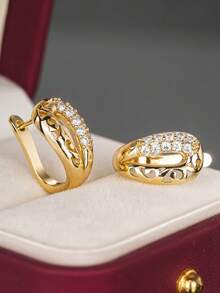 1 Pair Elegant Cubic Zirconia Hoop Earrings, Women's Wedding Anniversary Accessory Gift - 1# - View 5
