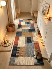 1pc Colorful Plaid Door Mat, Hallway Runner Rug, Carpet, Runner Rug, Area Rug, Mat, Home Decor, Area Rug, Living Room Area Rug, Living Room Home Decor, Room Decor, Washable Carpet - Multicolor - View 2