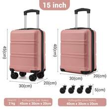 15-Zoll Kabinenkoffer 40x30x20 cm als Unter-dem-Sitz-Gepäck aus ABS/PC Hartschale, 4 abnehmbare innenliegende 360°-Räder mit 3-stelligem Schloss, leicht unisex für Solo-, Wochenend-, Städte- und Geschäftsreisen - Korallenrosa + Schwarz - Übersicht 3